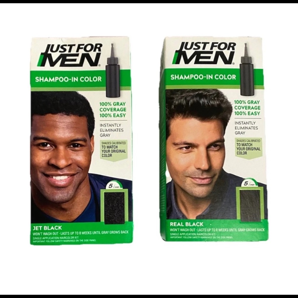 Just For Men Shampoo-in Color Jet Black & Real Black Two Pack New in Box